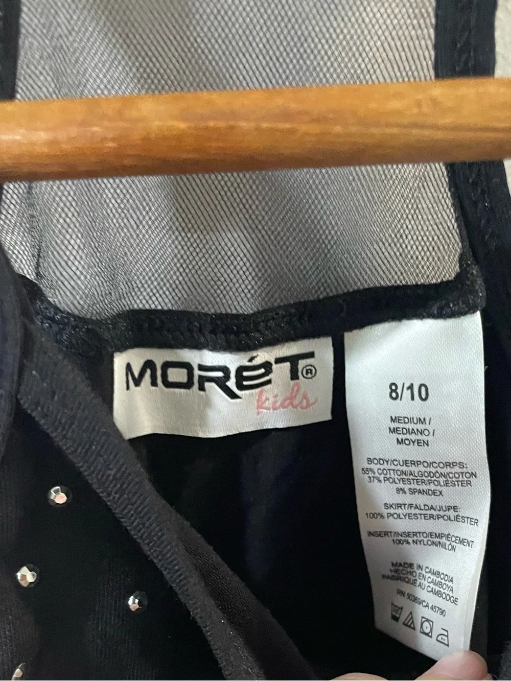 Moret Kids Black Sparkle Skirted Dance Leotard with Rhinestone Detail Size 8/10